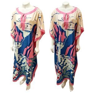 Eco Capri Kaftan Made in Italy Silk One Size Pink Multicolor